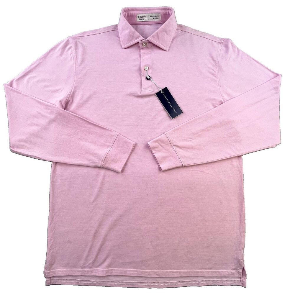 Holderness & Bourne Burton Polo Shirt Men's Medium M Scotch Pink Long Sleeve NEW